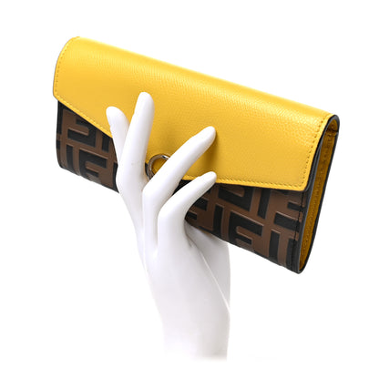 Fendi Vitello Cruise F is Fendi Bi-Color FF 1974 Embossed Continental Envelope Wallet Maya Black Sunflower 2 of 8