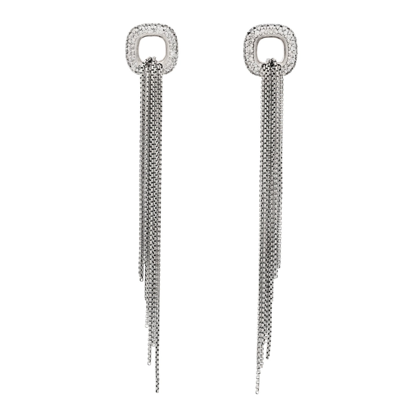 Sterling Silver Diamond Tassel Drop Earrings