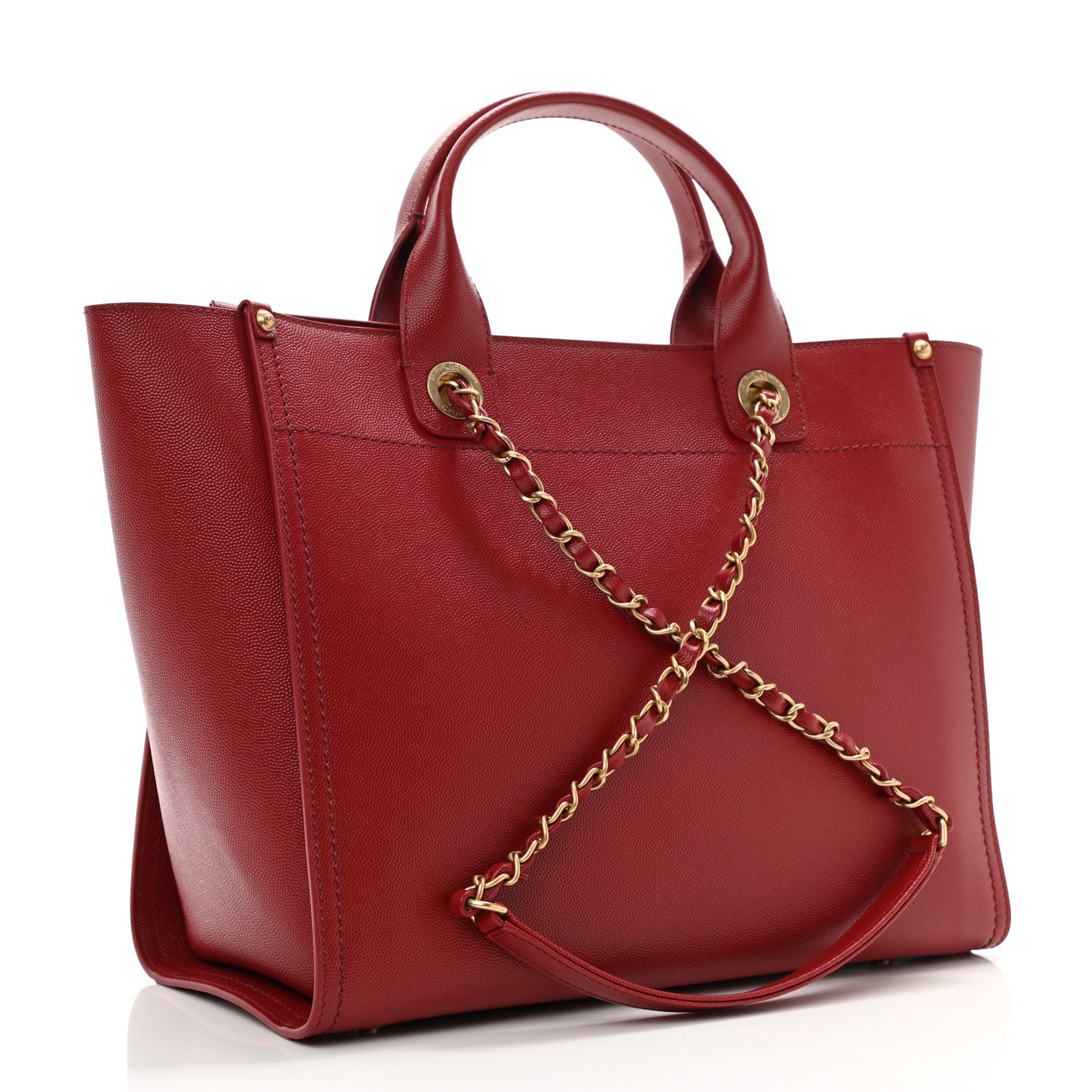 Chanel Caviar Small Studded Deauville Tote Red 4 of 10