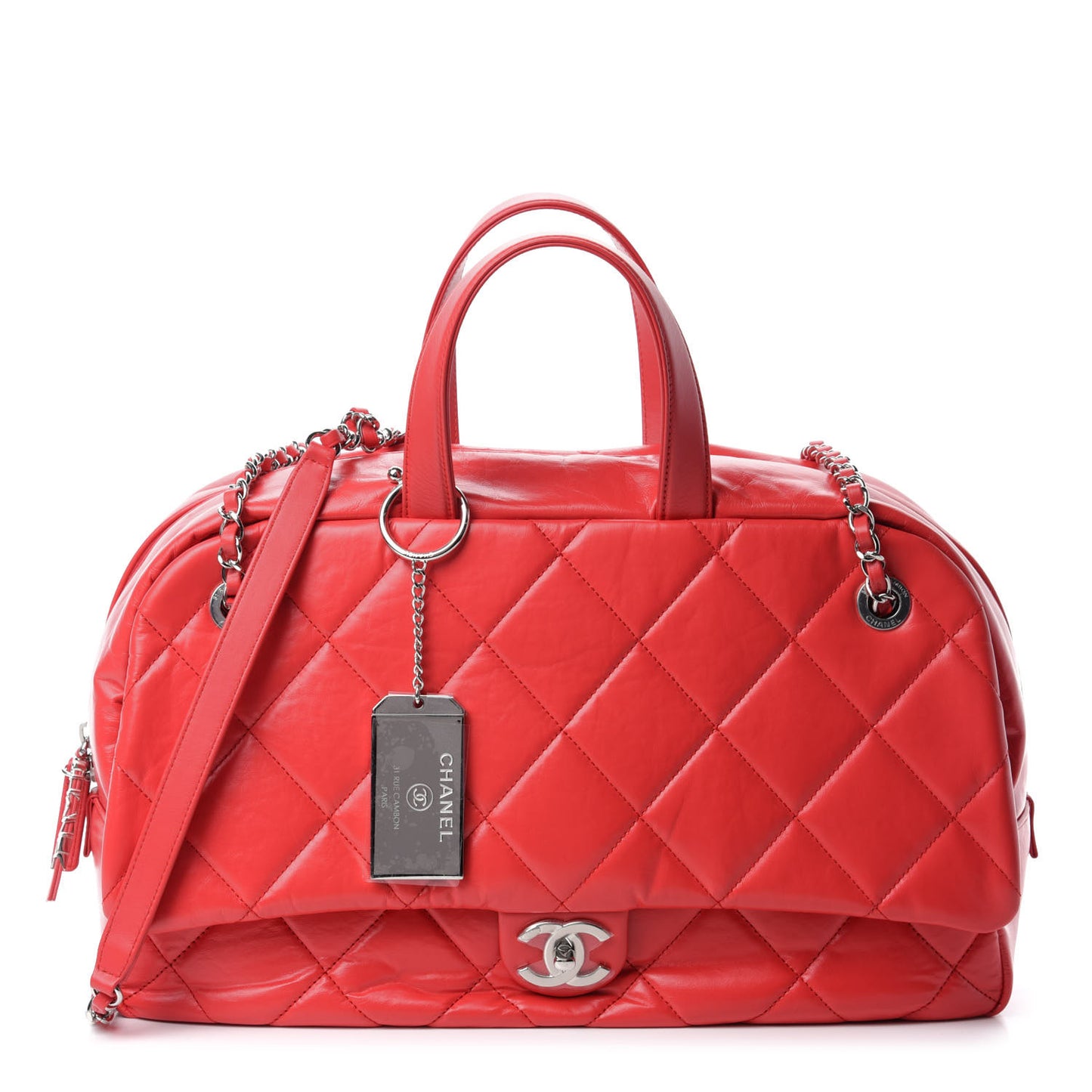 Aged Calfskin Quilted Medium Express Bowling Bag Red