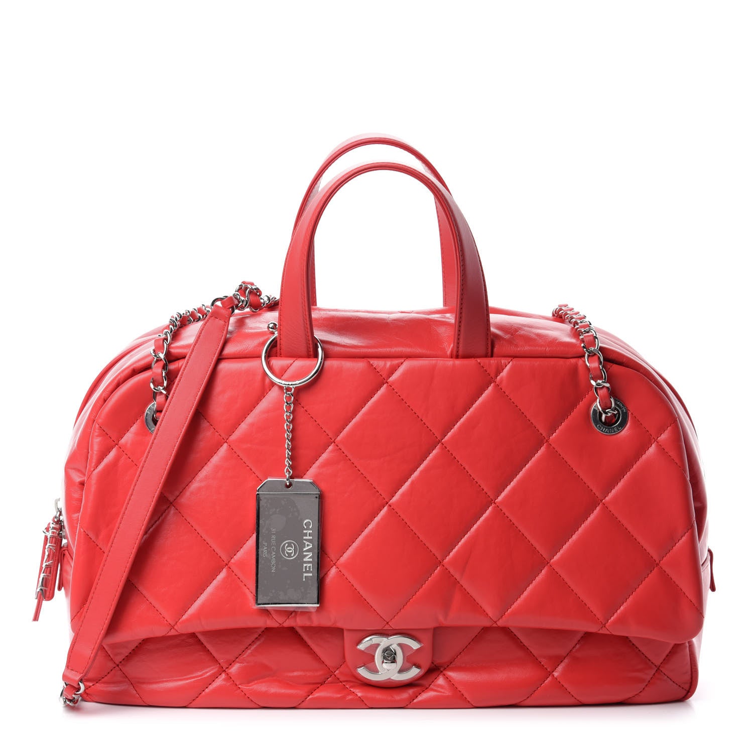 Chanel Aged Calfskin Quilted Medium Express Bowling Bag Red 1 of 12