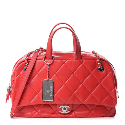 Chanel Aged Calfskin Quilted Medium Express Bowling Bag Red 1 of 12