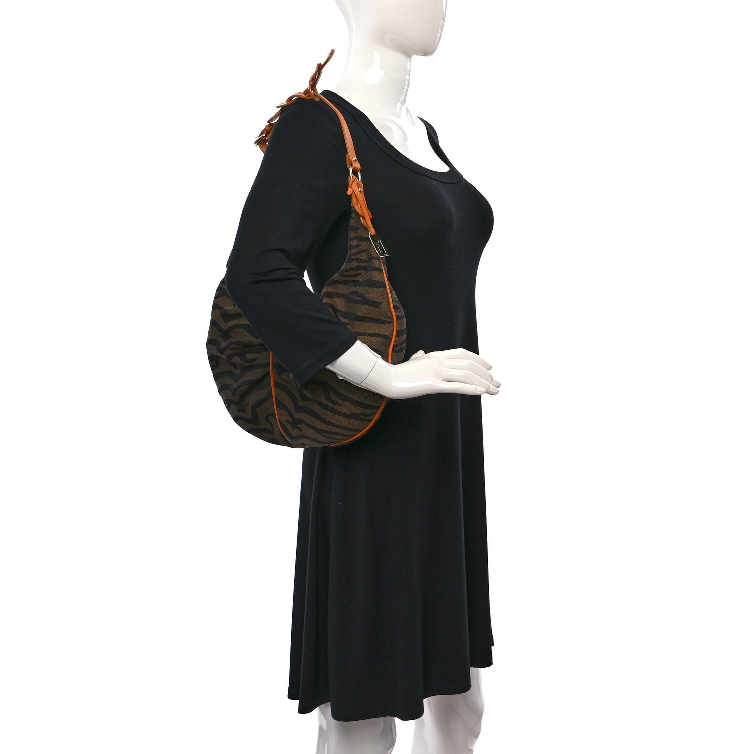 Fendi Fabric Cuoio Tiger Print Hobo Tobacco Mandarino 3 of 9