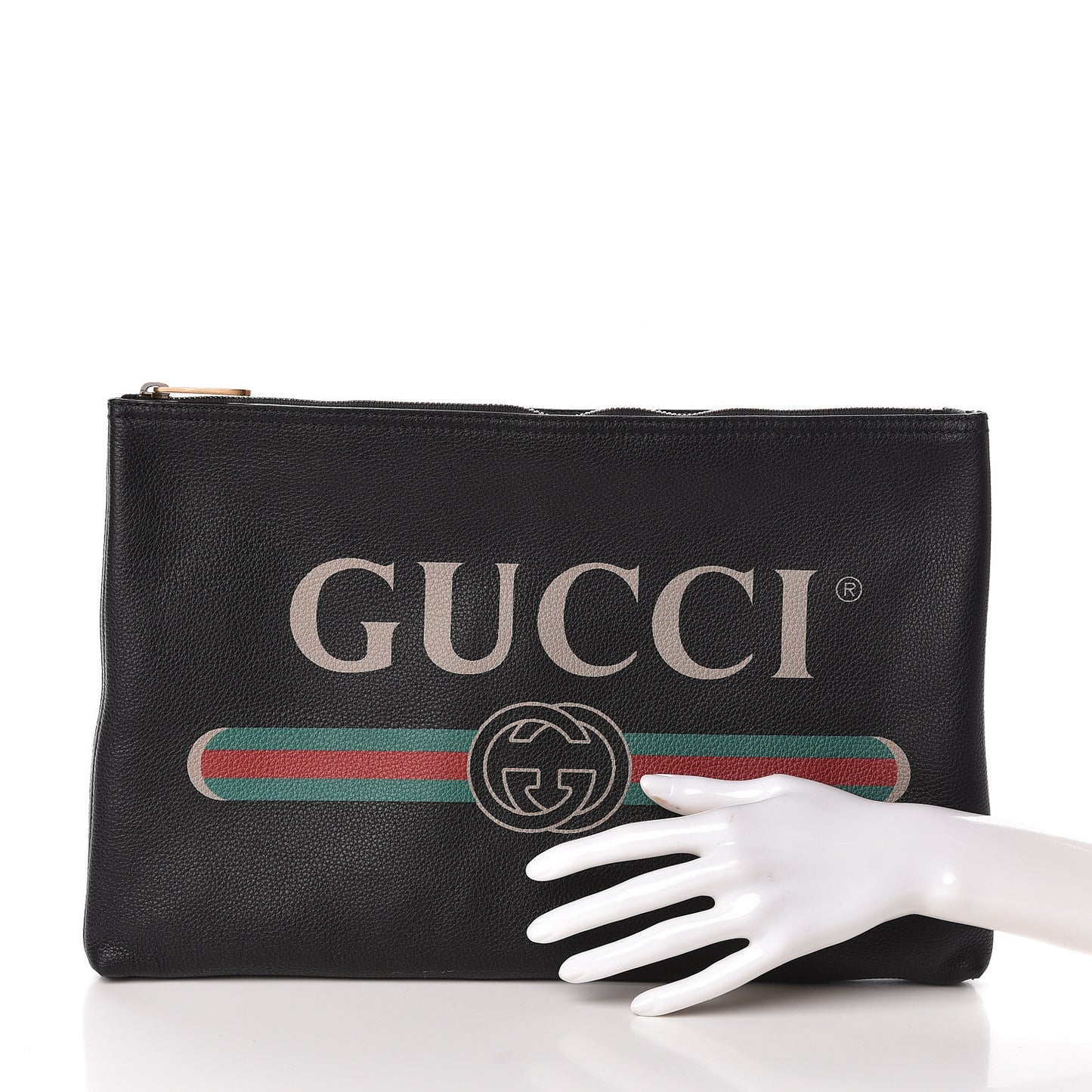 Pebbled Calfskin Large Logo Portfolio Clutch Black