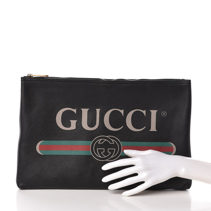 Gucci Pebbled Calfskin Large Logo Portfolio Clutch Black 2 of 6