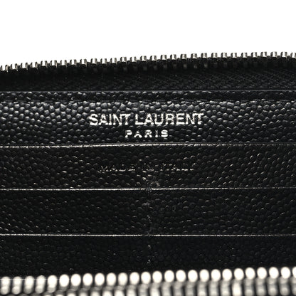 Saint Laurent Grain De Poudre Matelasse Chevron Monogram Zip Around Wallet Black 6 of 8