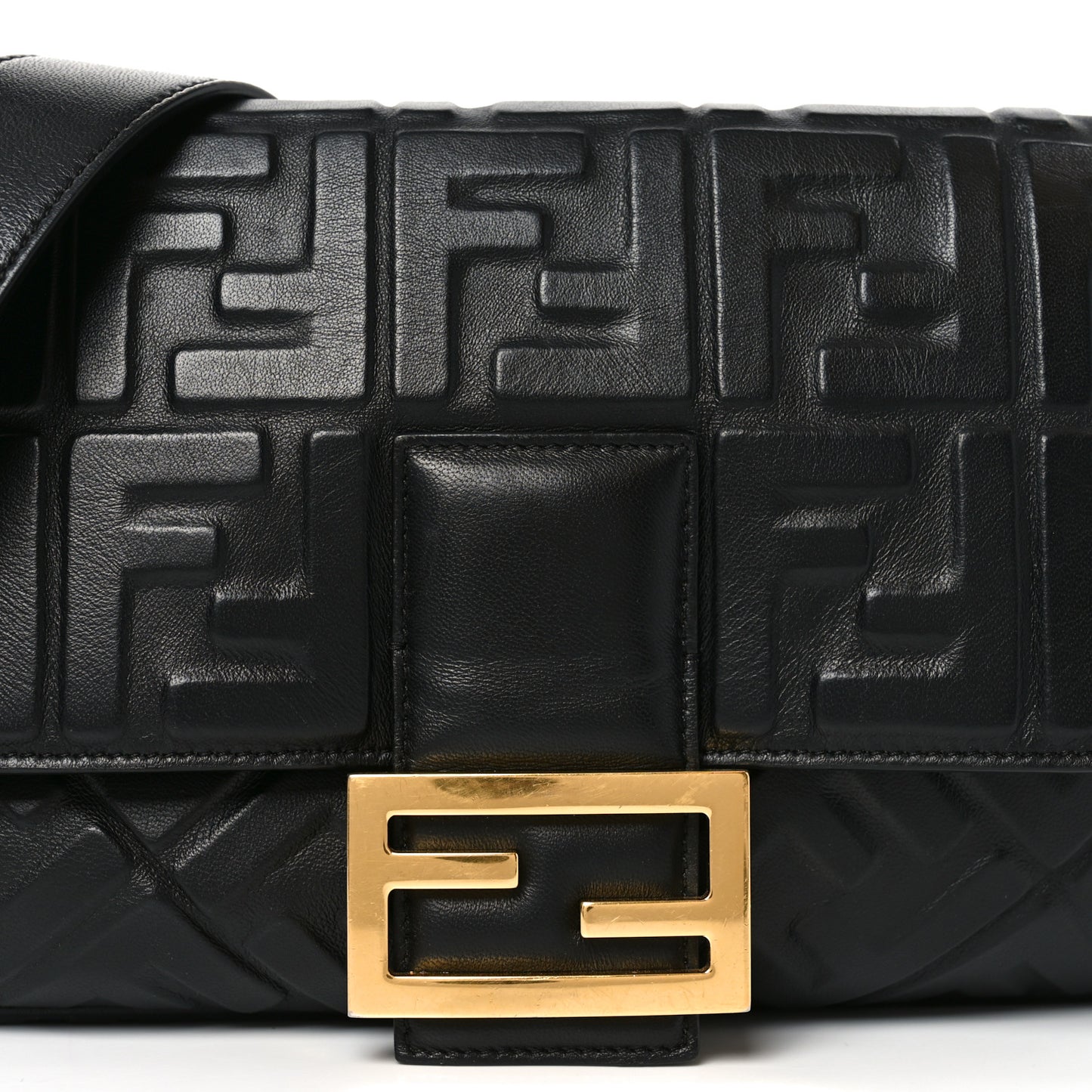 Nappa FF 1974 Embossed Large Baguette Black