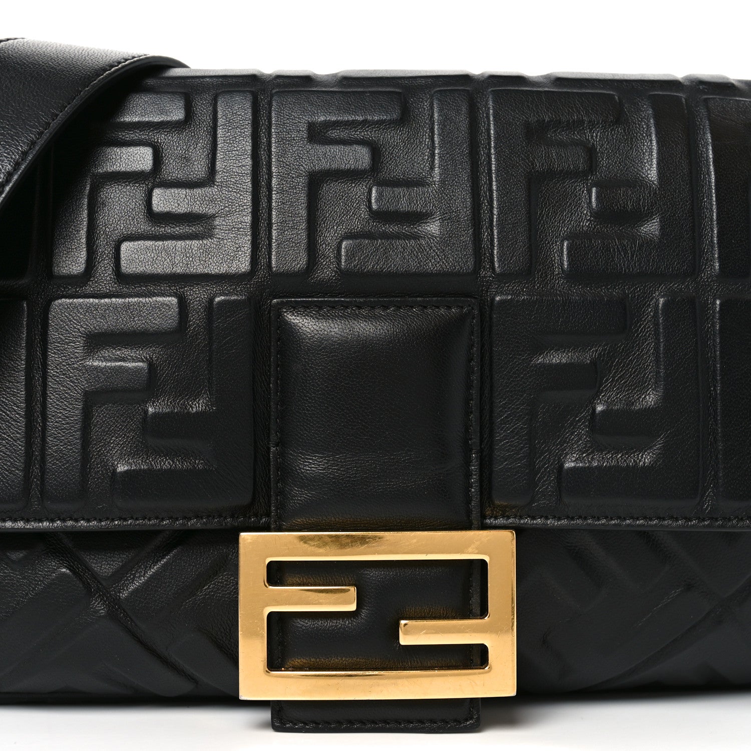 Fendi Nappa FF 1974 Embossed Large Baguette Black 8 of 10