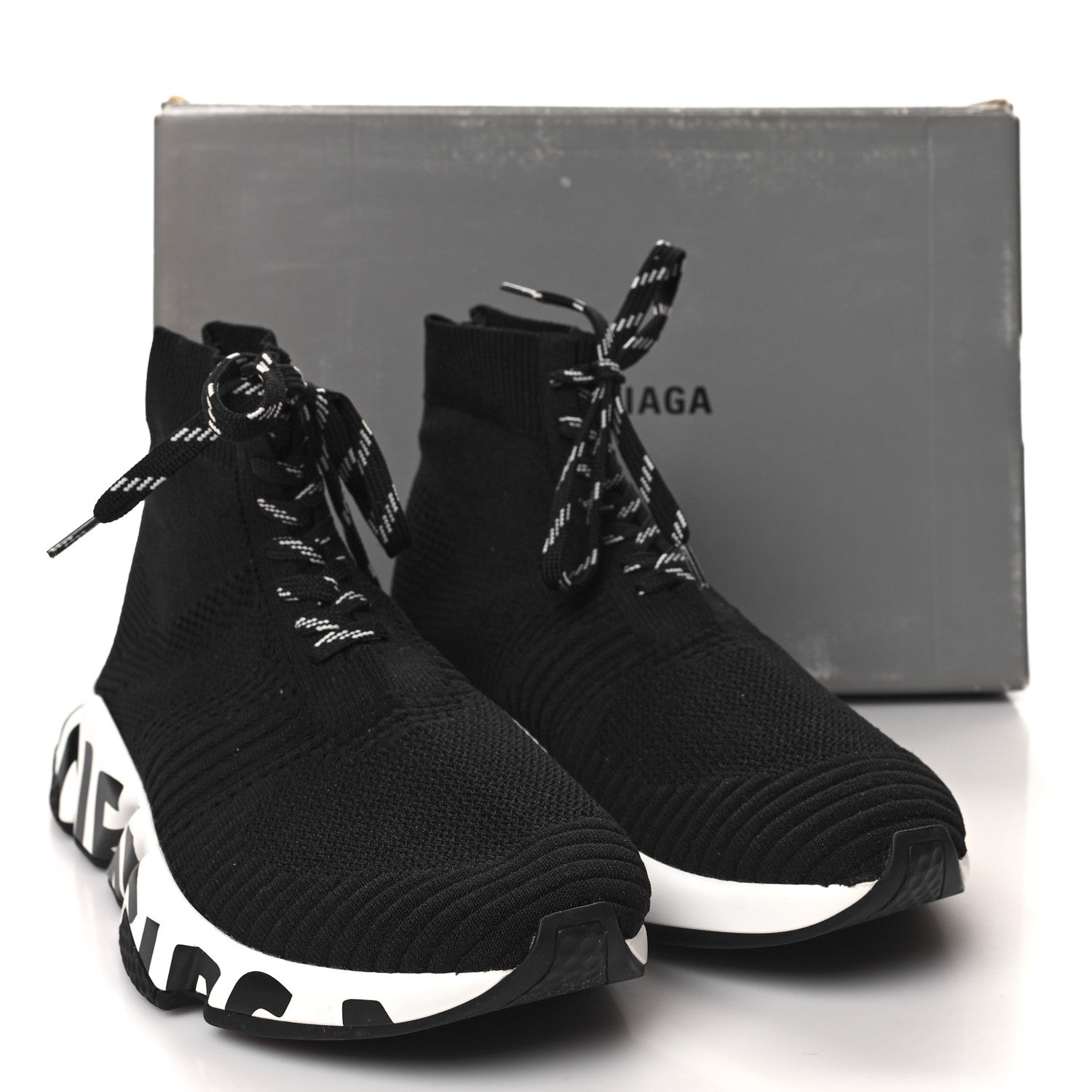 Balenciaga Knit Womens Speed Lace Up Graffiti Sneakers 38 Black White 8 of 8