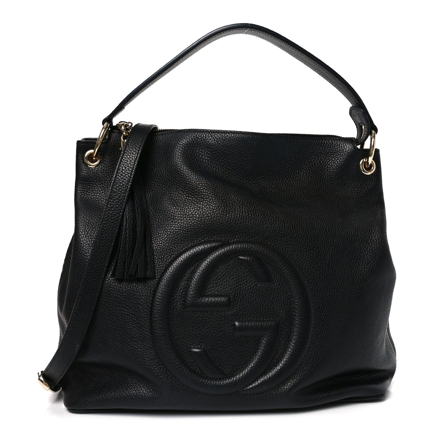 Pebbled Calfskin Large Soho Hobo Black