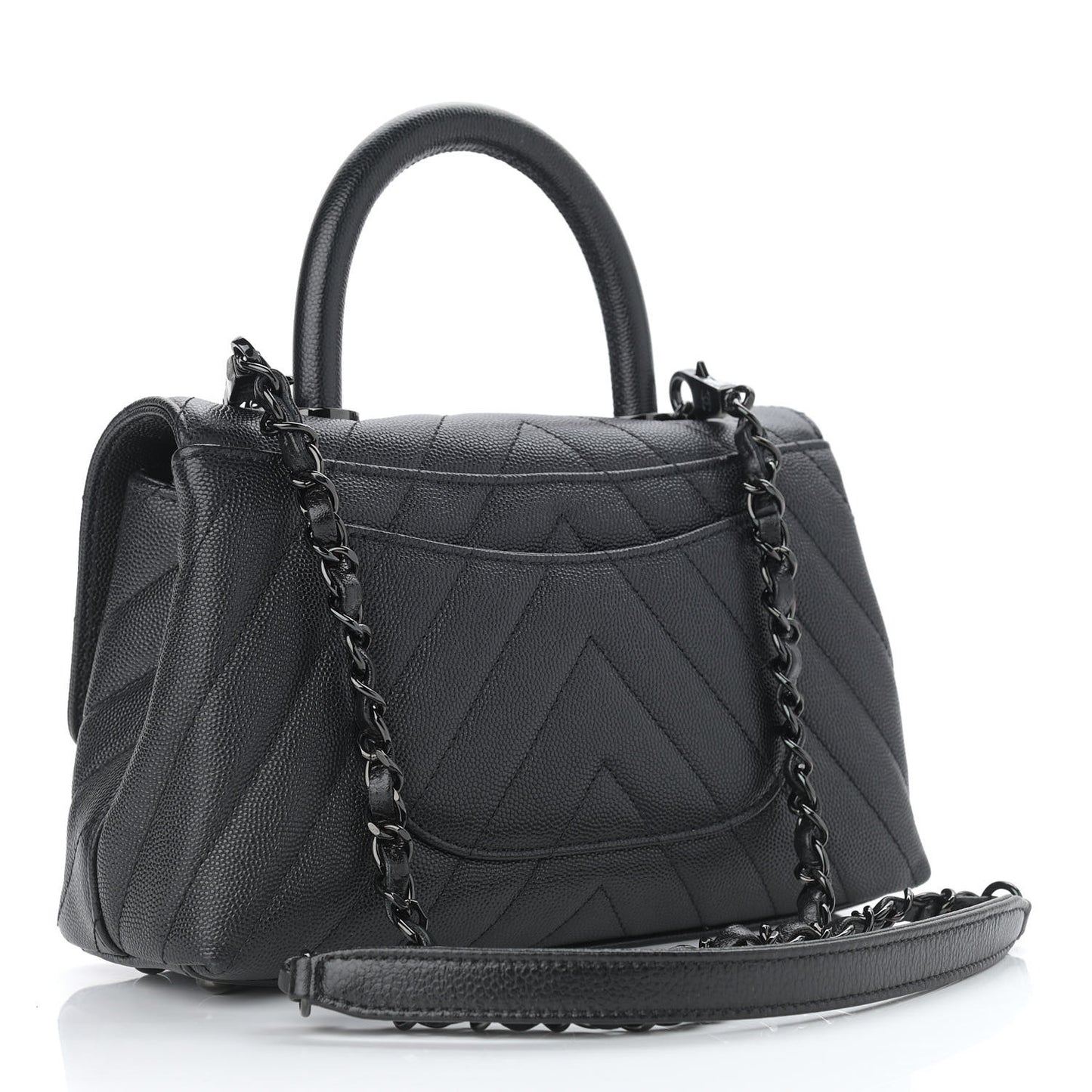 Caviar Chevron Quilted Mini Coco Handle Flap So Black
