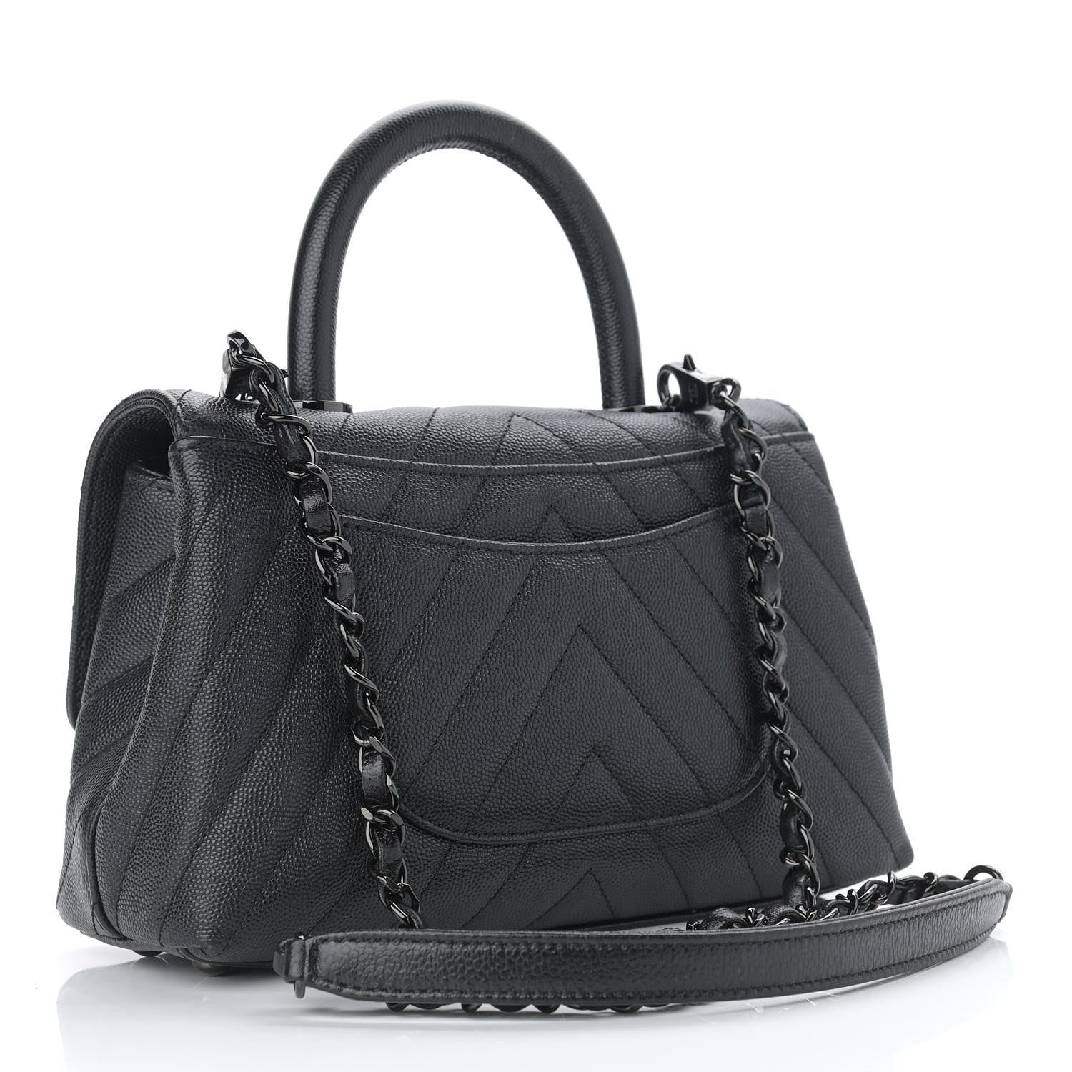 Chanel Caviar Chevron Quilted Mini Coco Handle Flap So Black 3 of 11