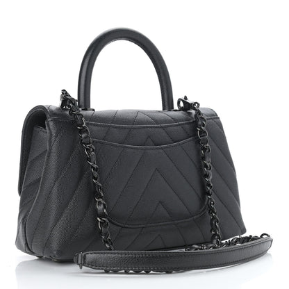 Chanel Caviar Chevron Quilted Mini Coco Handle Flap So Black 3 of 11