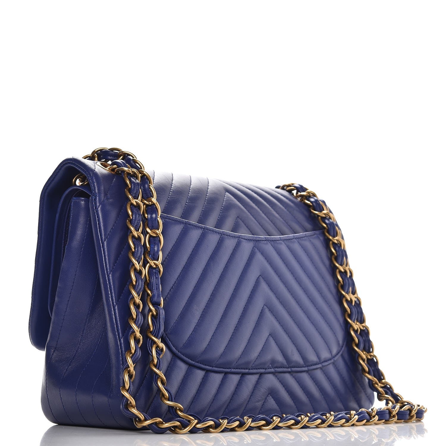 Chanel Lambskin Chevron Quilted Jumbo Double Flap Blue 3 of 9