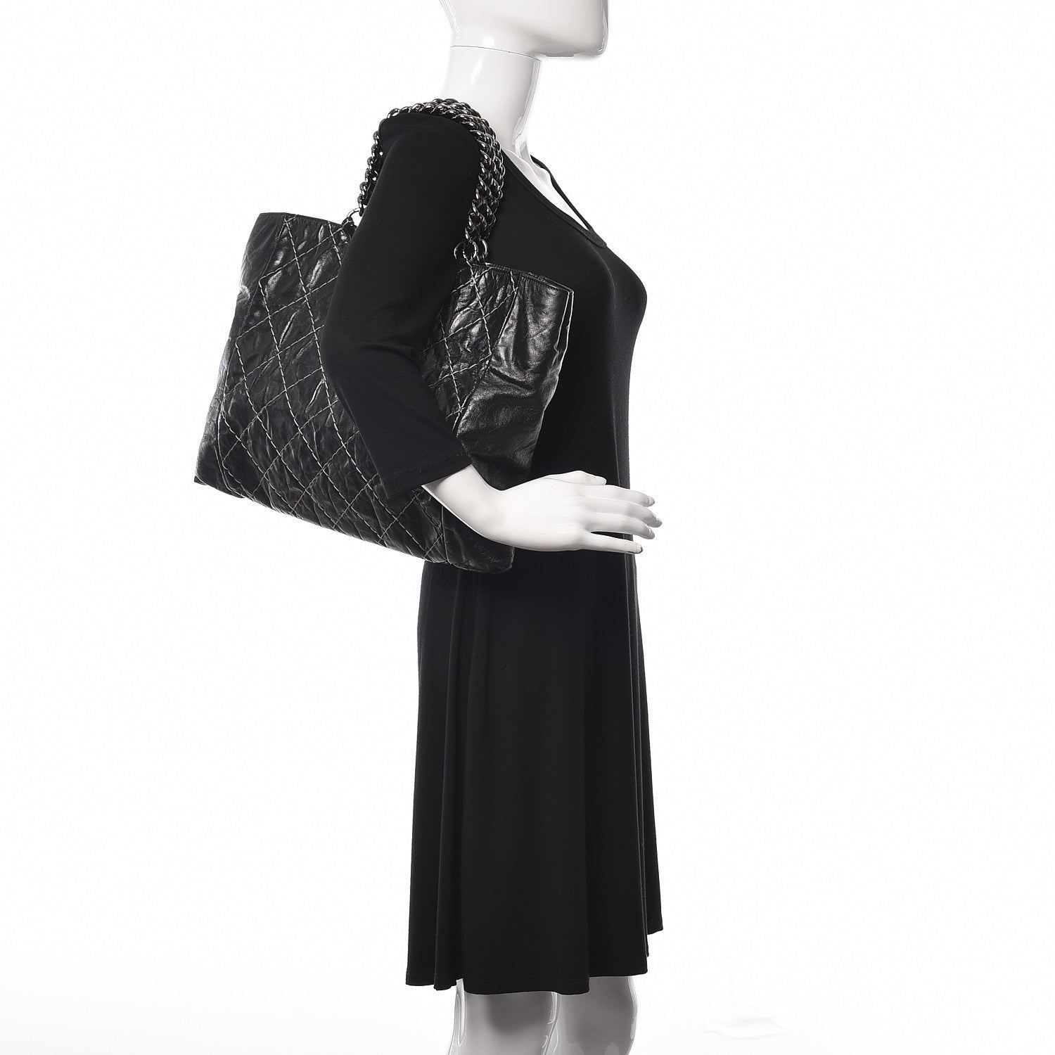Chanel Glazed Goatskin Double Contrast Stitch Tote Black 2 of 13