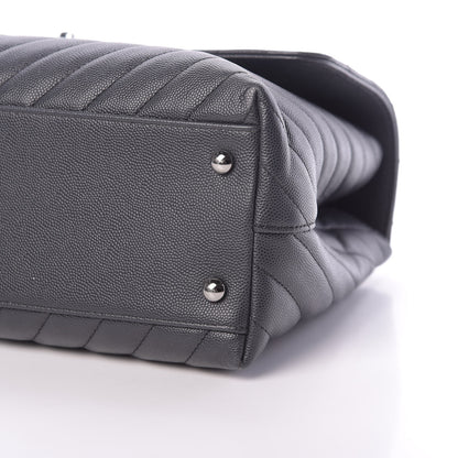 Chanel Caviar Chevron Quilted Medium Coco Handle Flap Dark Grey 11 of 13