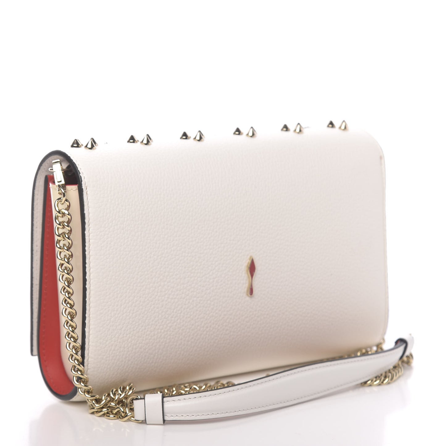 Calfskin Spikes Loubinthesky Paloma Clutch White