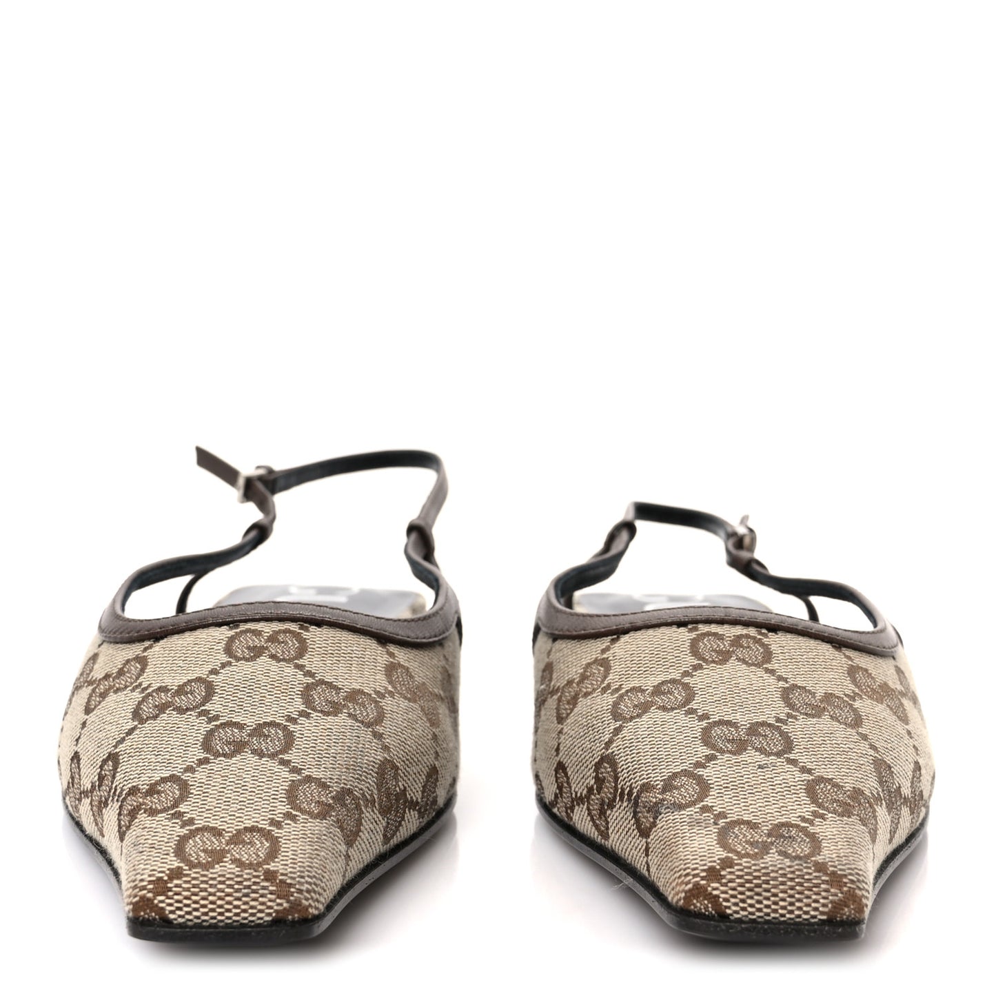 GG Monogram Malaga Kid Square G 35mm Slingback Pumps 39.5 Beige Ebony New Acero
