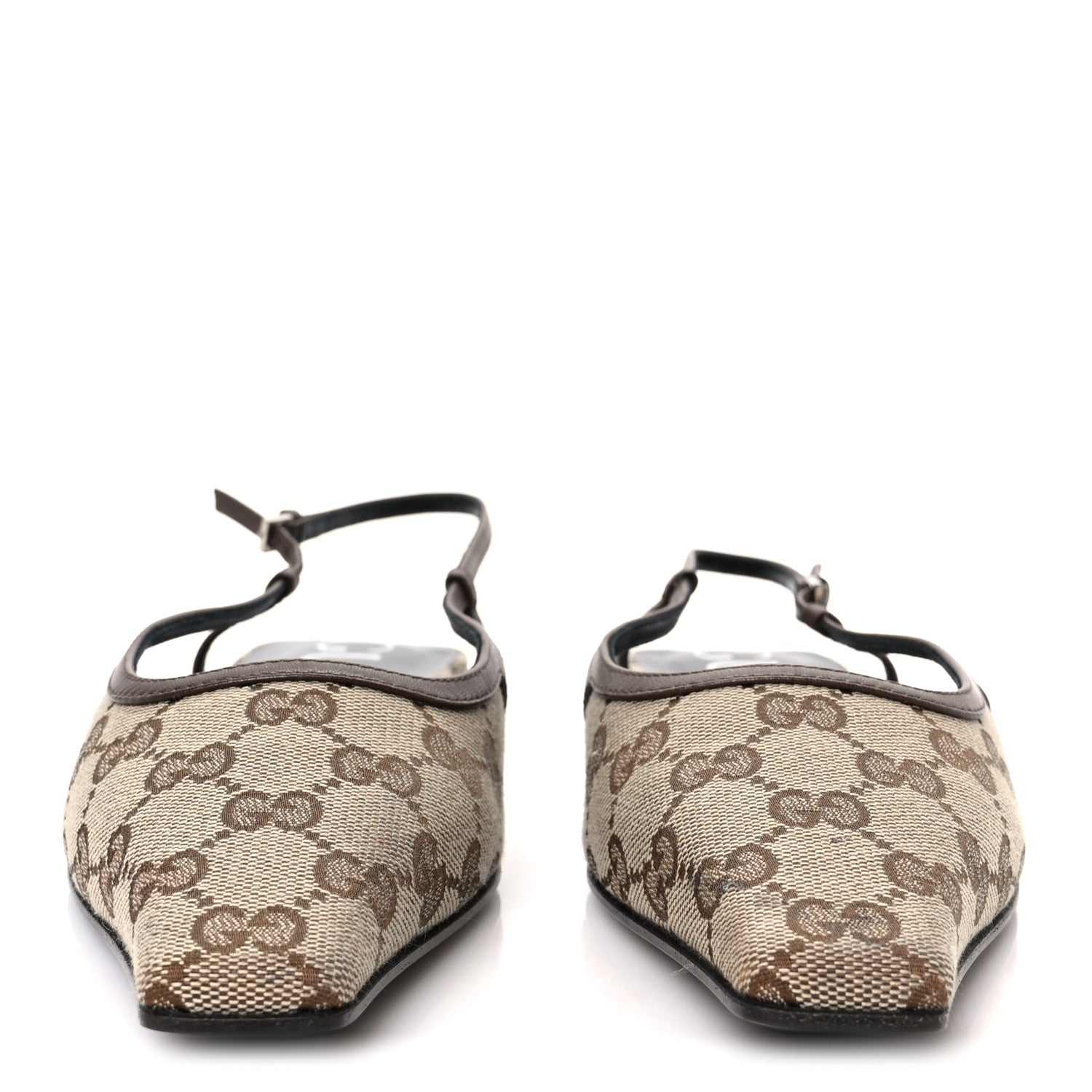Gucci GG Monogram Malaga Kid Square G 35mm Slingback Pumps 39.5 Beige Ebony New Acero 3 of 9