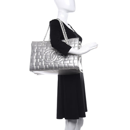 Chanel Vinyl Quilted Frozen Shopping Tote Silver 2 of 13