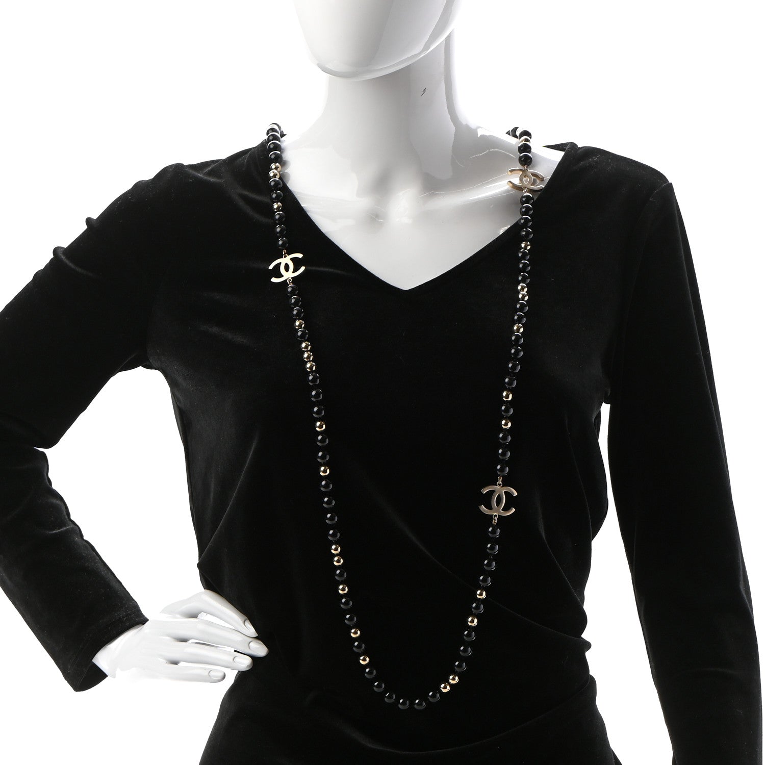 Chanel Beaded CC Long Necklace Black Gold 2 of 5