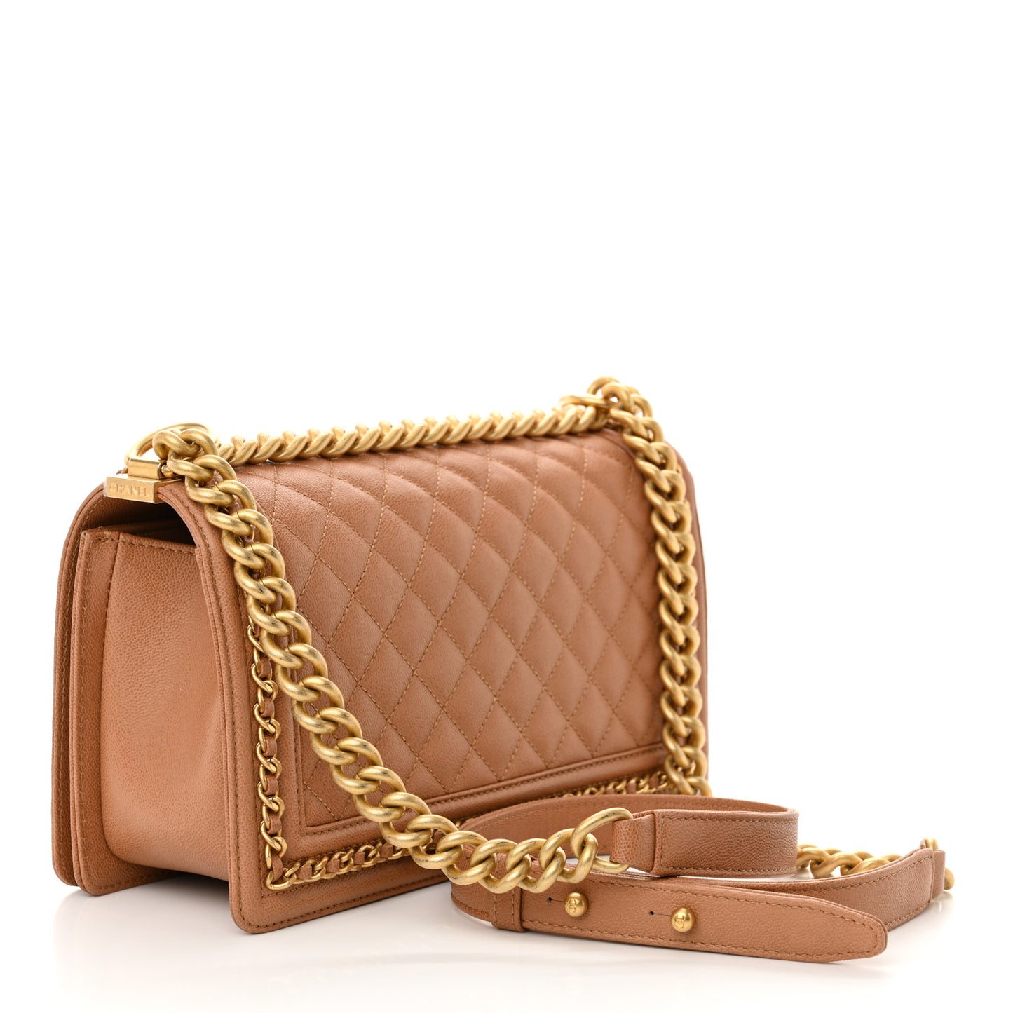 Caviar Quilted Chain Around Medium Boy Flap Beige