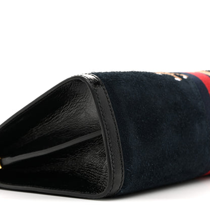 Gucci Suede Patent Web Dragon Embroidered Medium Ophidia Chain Shoulder Bag Blue Multicolor Black 17 of 21