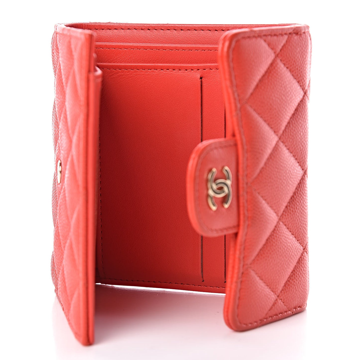 Caviar Quilted Compact Flap Wallet Red