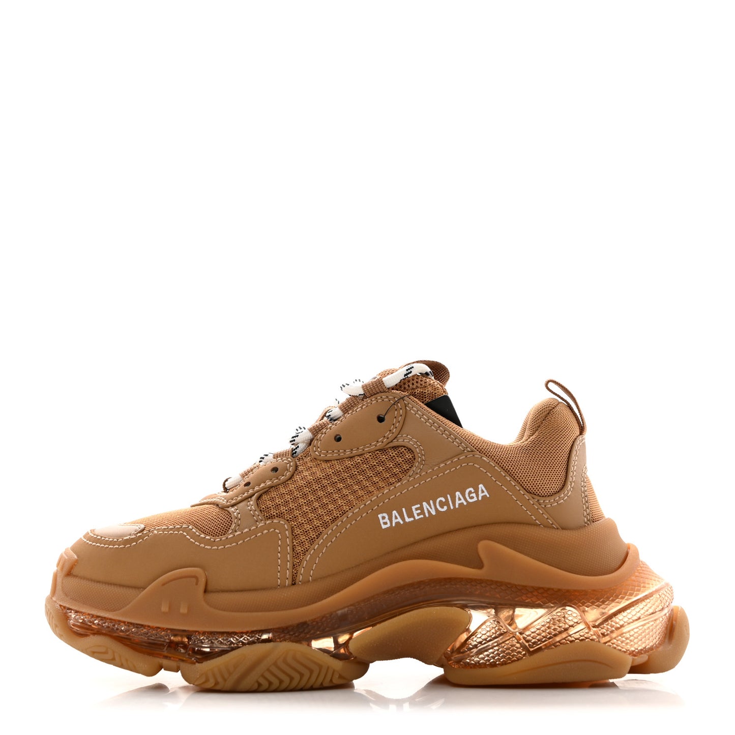 Fabric Mesh Clear Sole Womens Triple S Sneakers 37 Light Camel