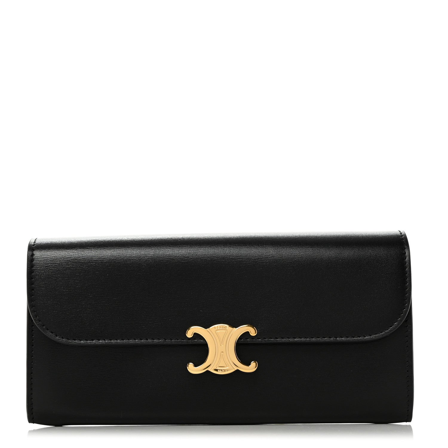 Celine Shiny Calfskin Long Triomphe Wallet Black 1 of 8