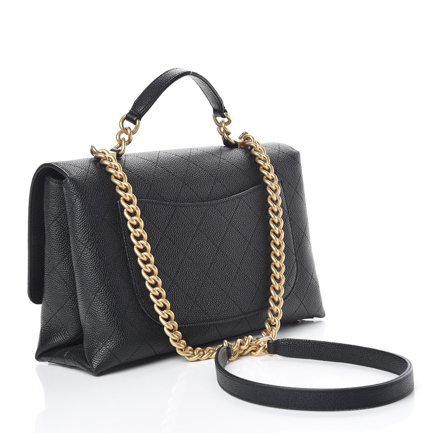 Grained Calfskin Stitched Flap Black