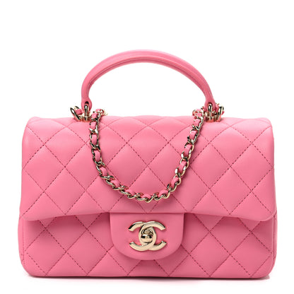 Chanel Lambskin Quilted Mini Top Handle Rectangular Flap Pink 1 of 8