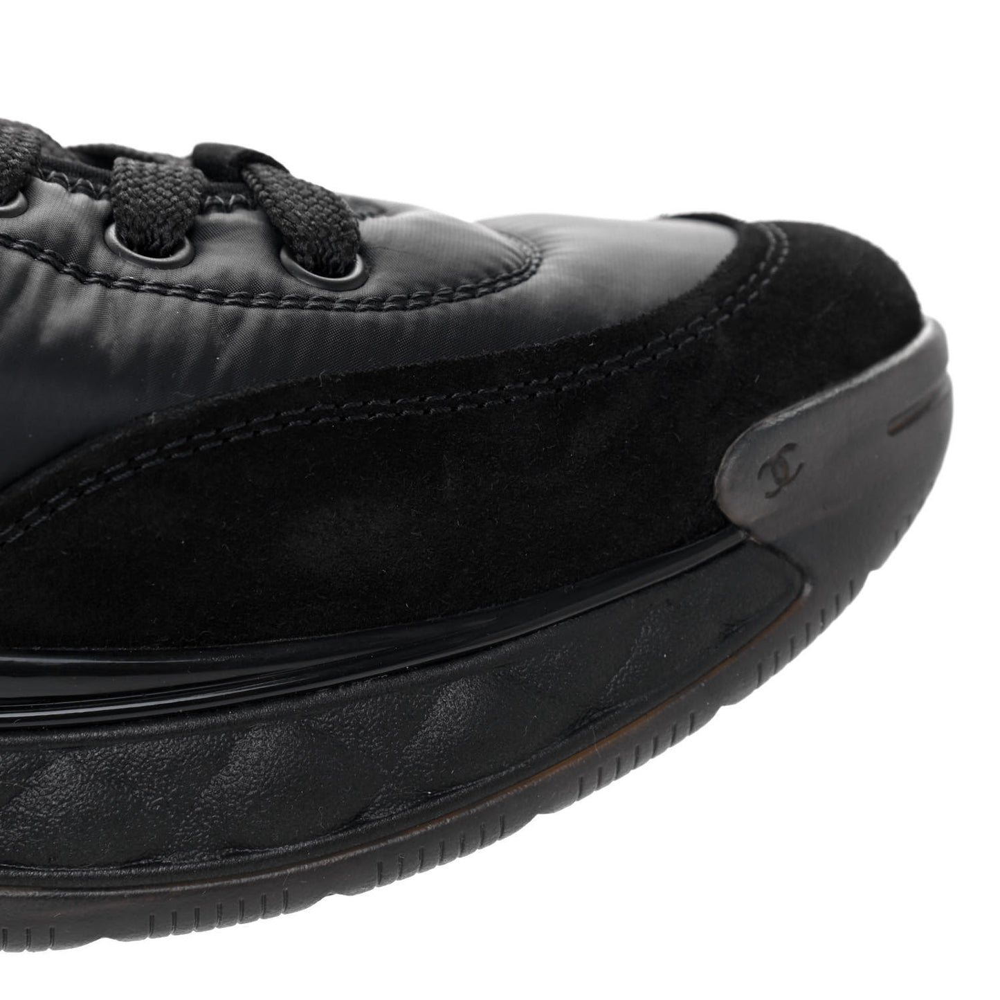 Nylon Suede Calfskin CC Sneakers 38 Black