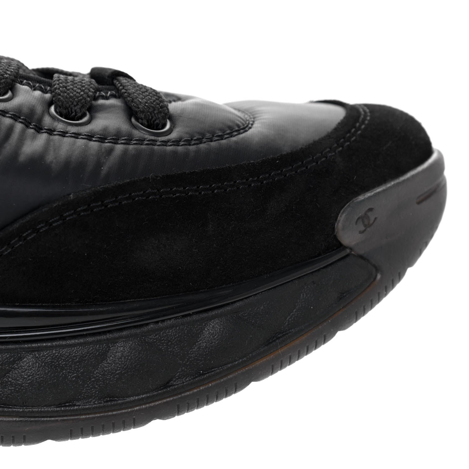 Chanel Nylon Suede Calfskin CC Sneakers 38 Black 9 of 10