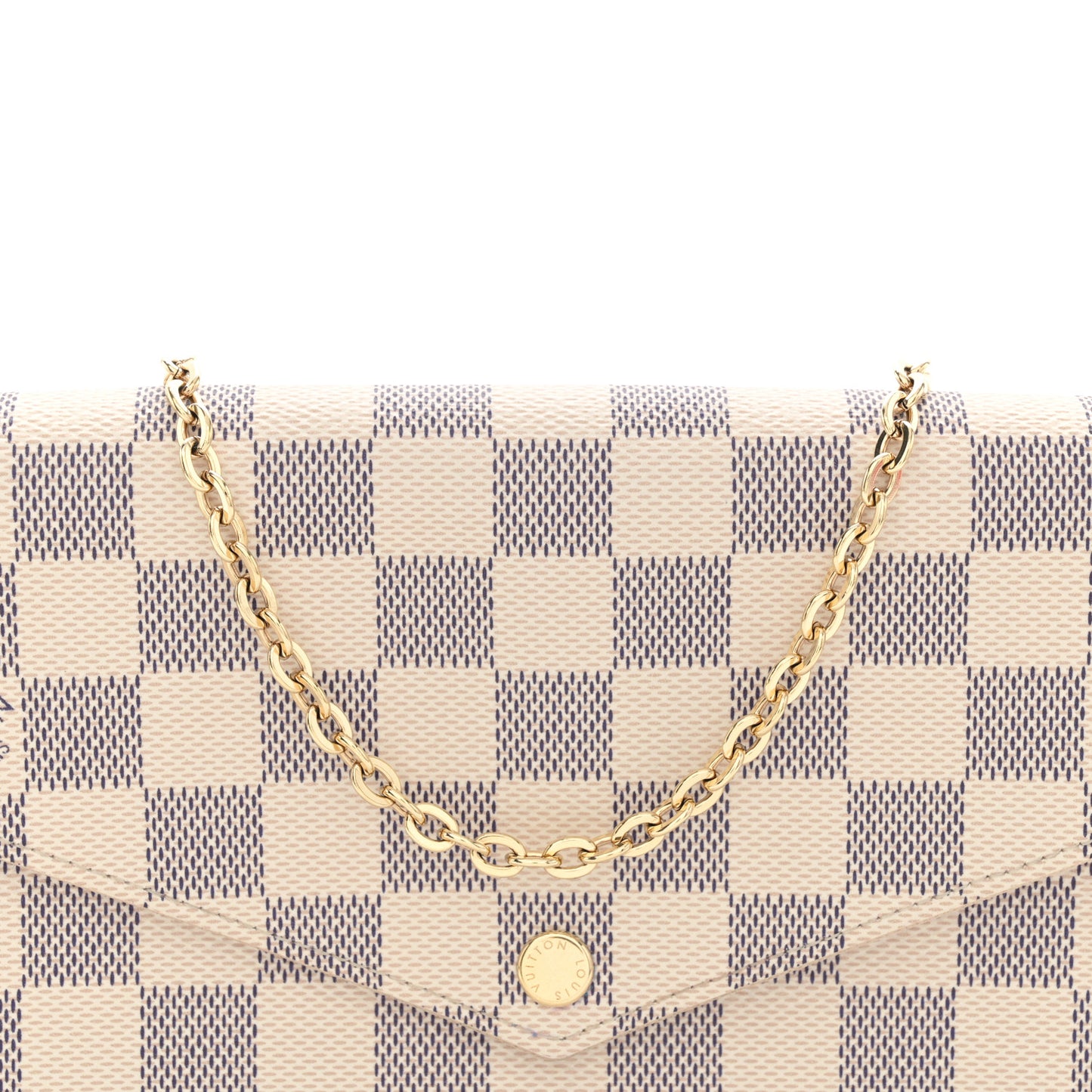 Damier Azur Pochette Felicie Chain Wallet Rose Ballerine