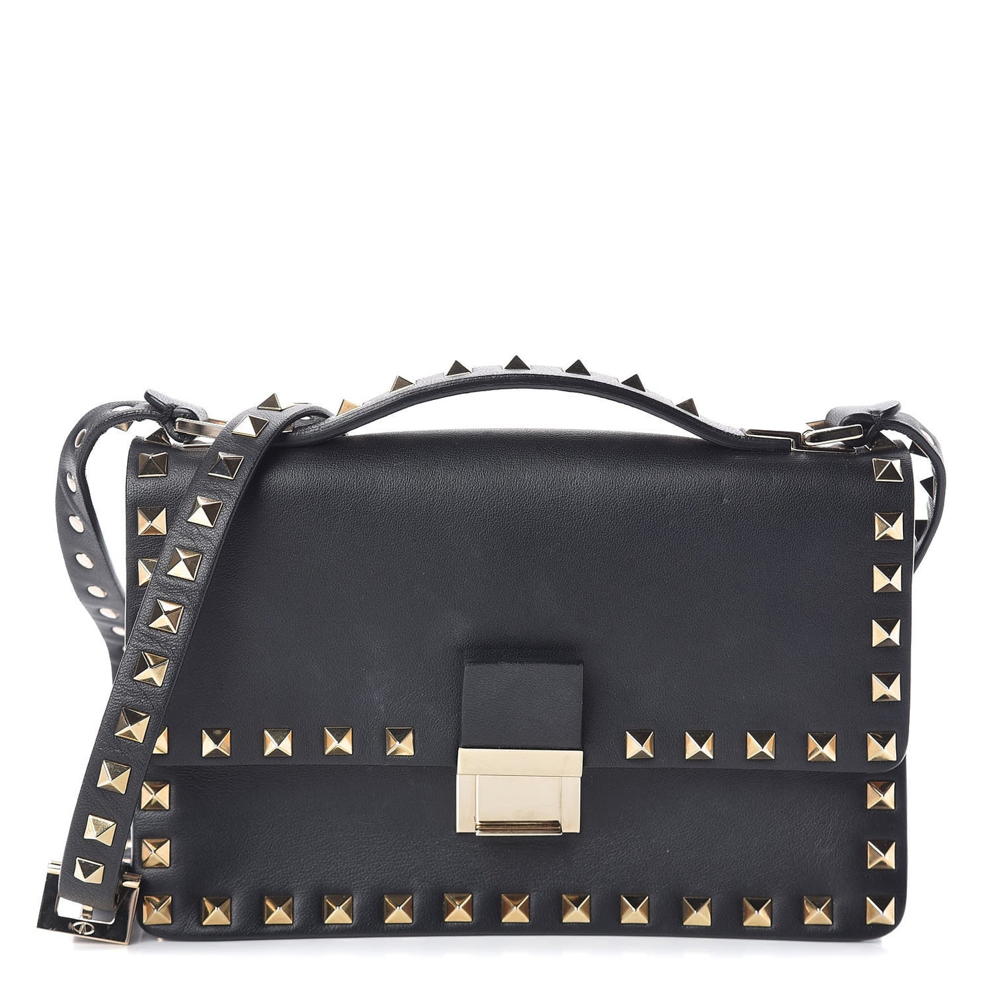 Calfskin Rockstud Top Handle Crossbody Black