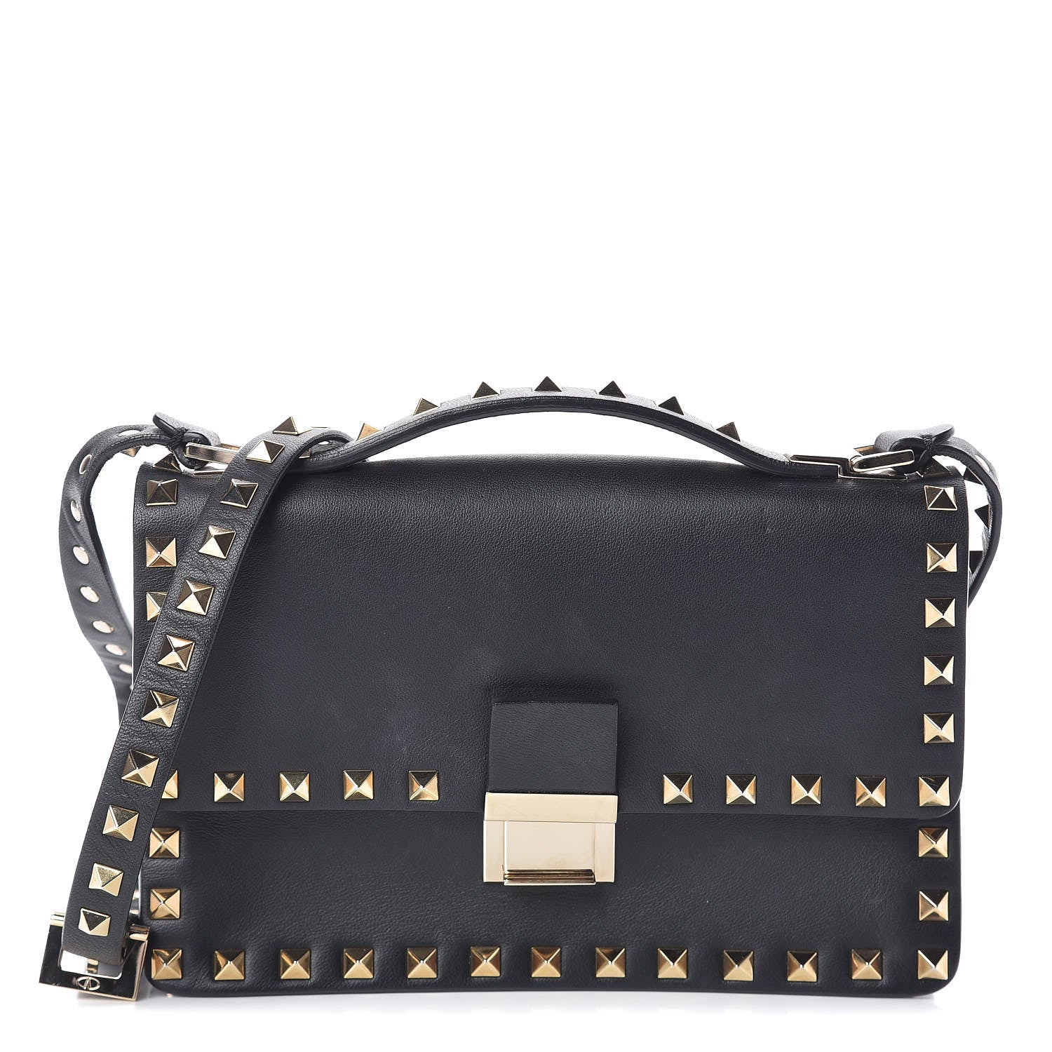 Valentino Garavani Calfskin Rockstud Top Handle Crossbody Black 1 of 8