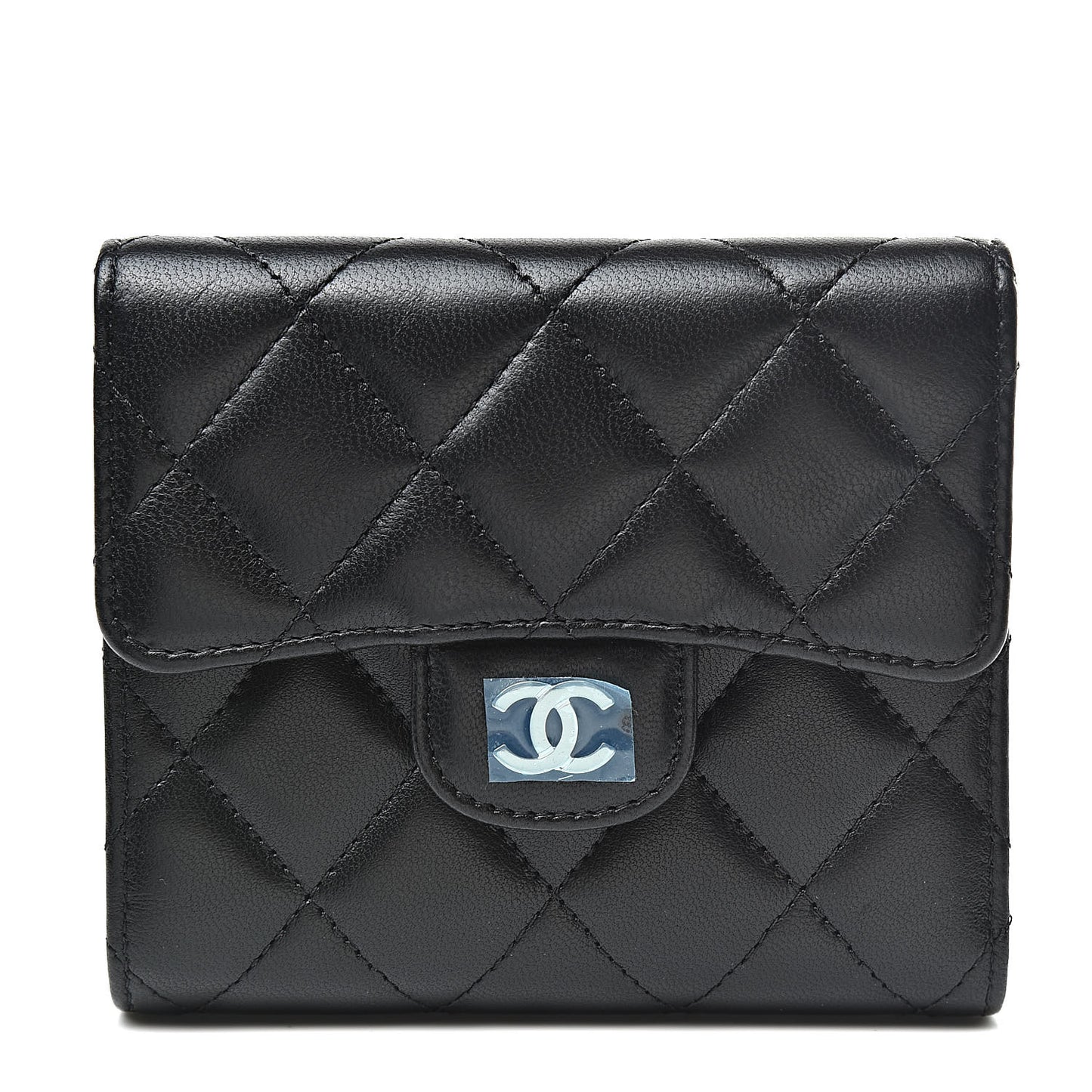 Lambskin Quilted Compact Flap Wallet Black