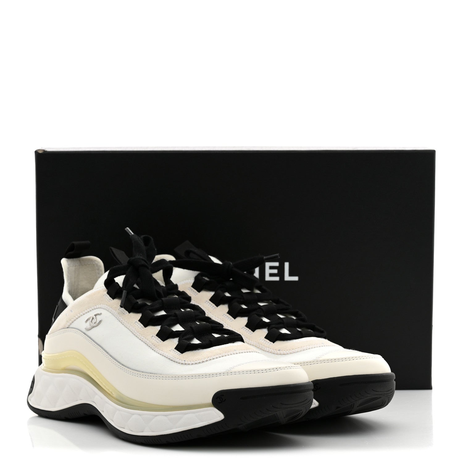 Chanel Velvet Calfskin Mixed Fibers Mens CC Sneakers 44 Ivory Black 11 of 11