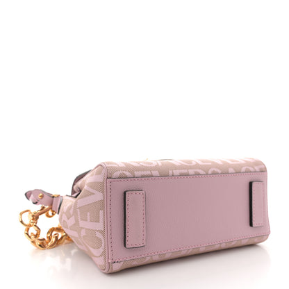 Versace Calfskin Canvas Allover La Medusa Small Top Handle Handbag Pink 4 of 11