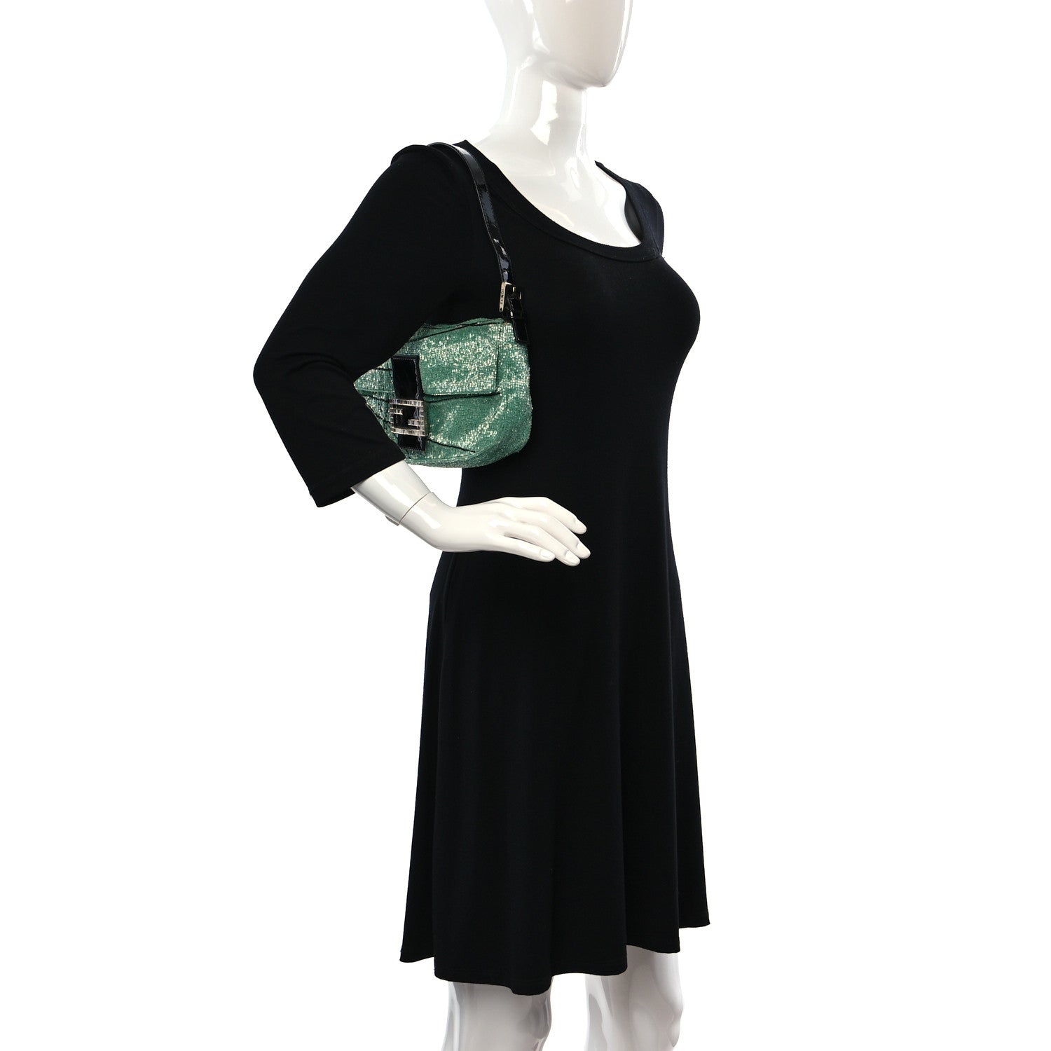 Fendi Beaded Crystal Baguette Green Black 2 of 12