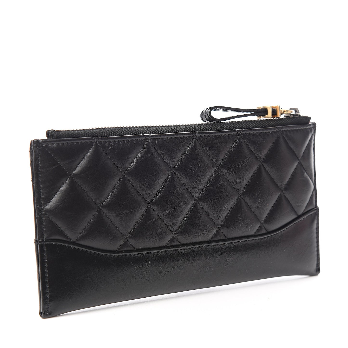Aged Calfskin Quilted Gabrielle Zip Pouch Black