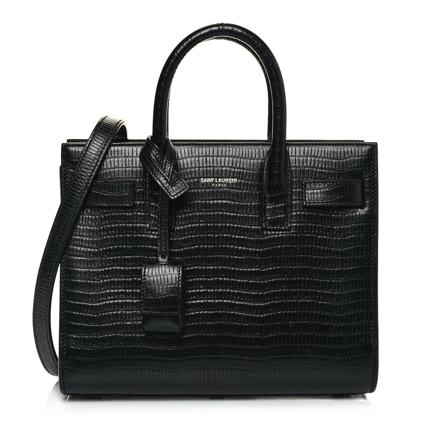 Calfskin Lizard Embossed Nano Sac De Jour Black