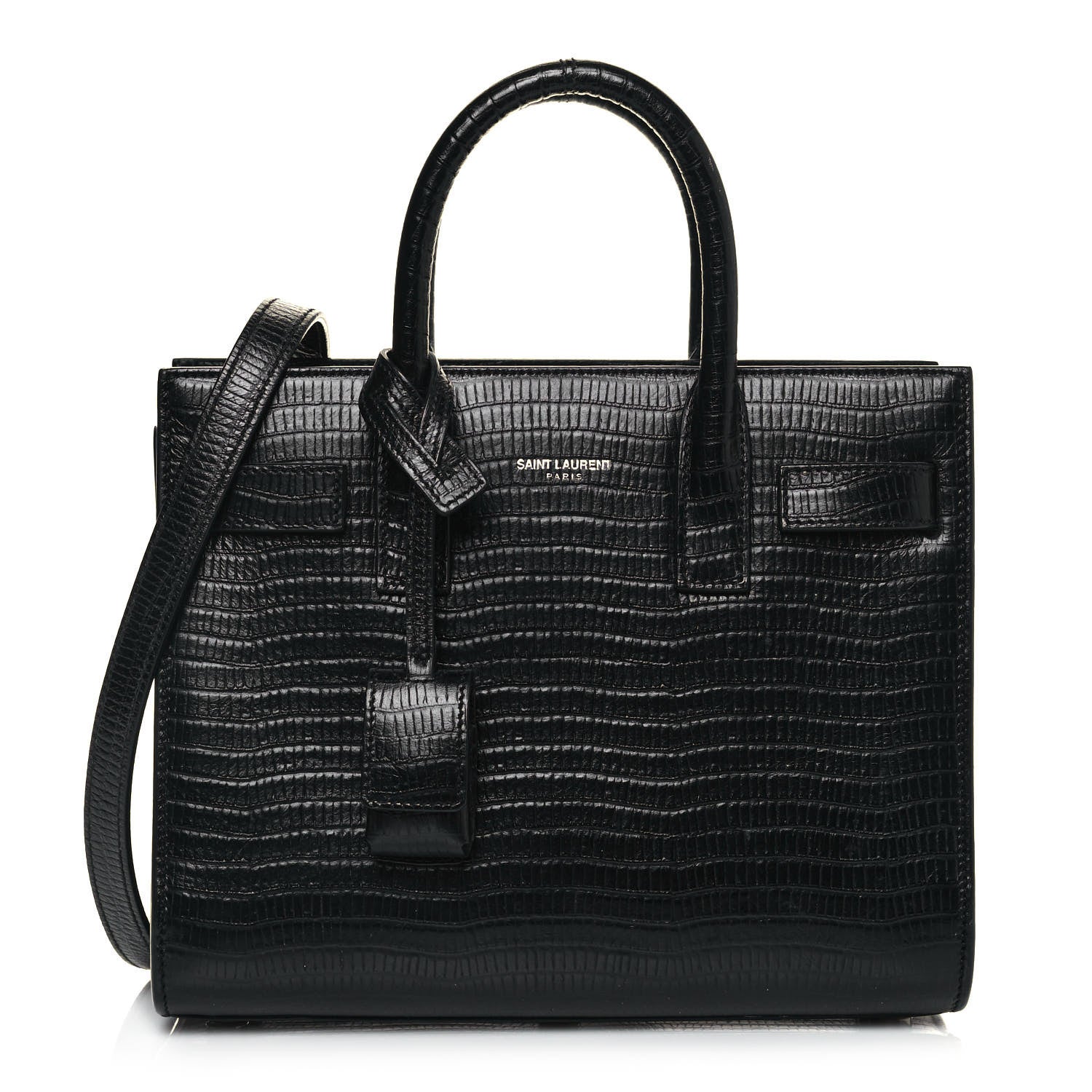 Saint Laurent Calfskin Lizard Embossed Nano Sac De Jour Black 1 of 13
