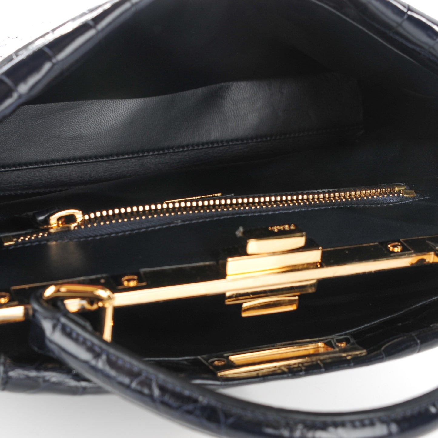 Shiny Crocodile Shiny Nappa Medium Peekaboo Iconic Satchel Dark Blue