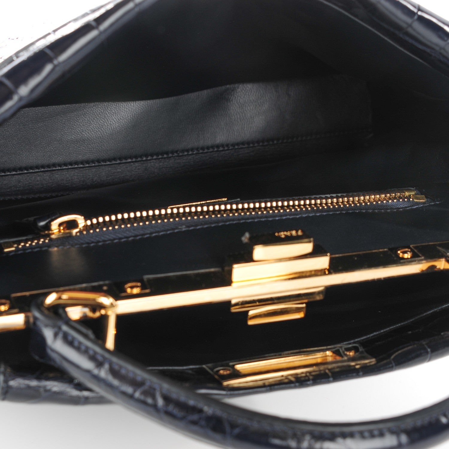 Fendi Shiny Crocodile Shiny Nappa Medium Peekaboo Iconic Satchel Dark Blue 5 of 8