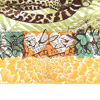 Hermes Silk Jungle Love Shawl 70 Vert Orange Brun 2 of 3