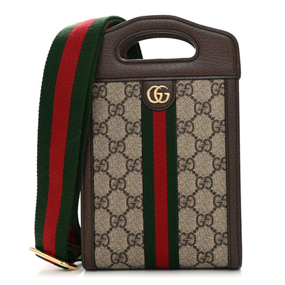 Gucci GG Supreme Monogram Textured Dollar Calfskin Web Mini Ophidia Top Slip Handle Crossbody Bag Beige Ebony New Acero 1 of 9