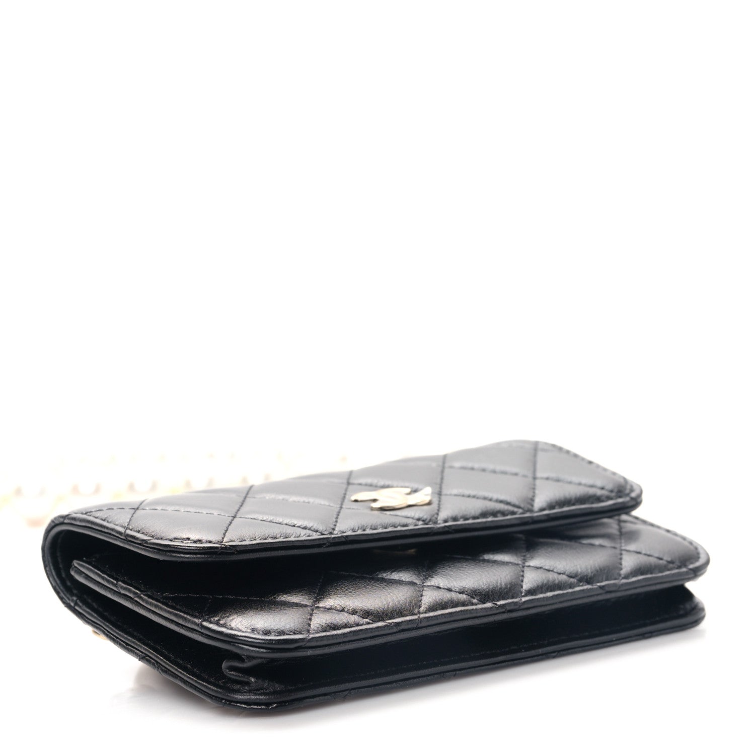 Chanel Calfskin Quilted Mini Maxi Pearls Wallet On Chain WOC Black 4 of 10