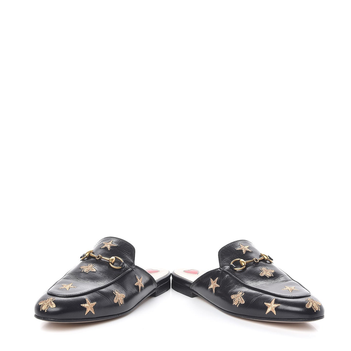 Goatskin Bee Star Embroidered Womens Princetown Slippers 37 Black